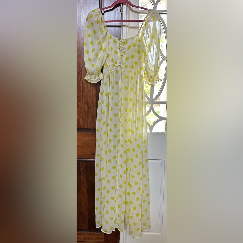 NWT For Love & Lemons Megan Maxi Dress Cover Up Yellow Polka Dot– Size XS - Picture 6 of 10